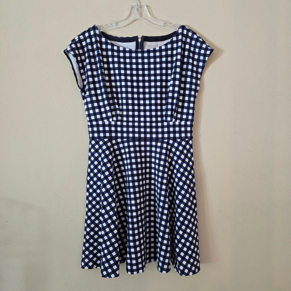 Kate Spade New York Navy White Gingham Fit Flare‎ Dress Size XL Sleeveless